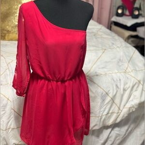 Charlie Rousse One Shoulder Red Chiffon Dress Small